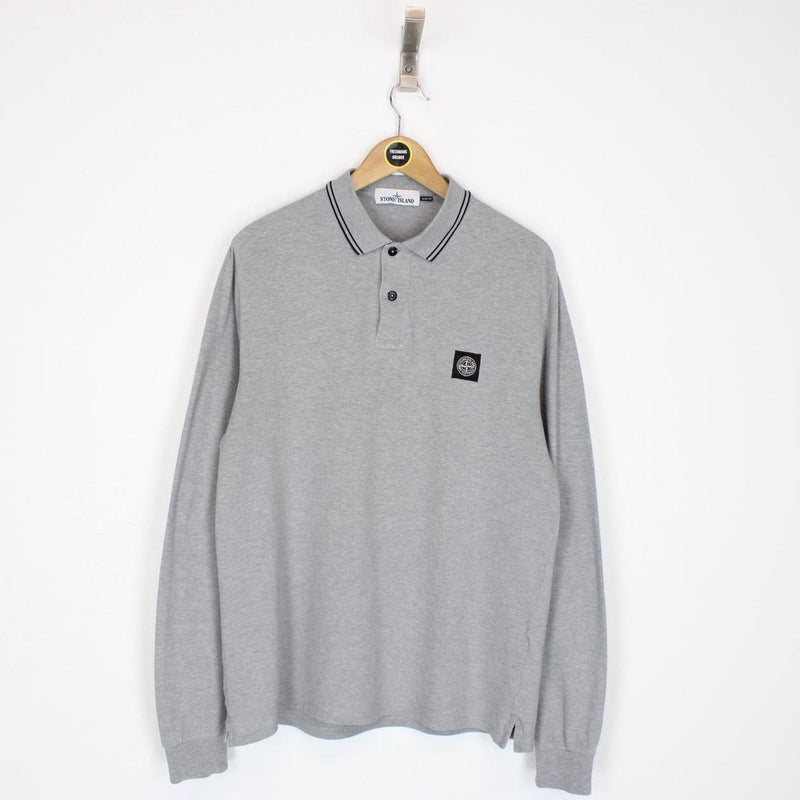 Stone Island Grey Long Sleeve Compass Polo Shirt