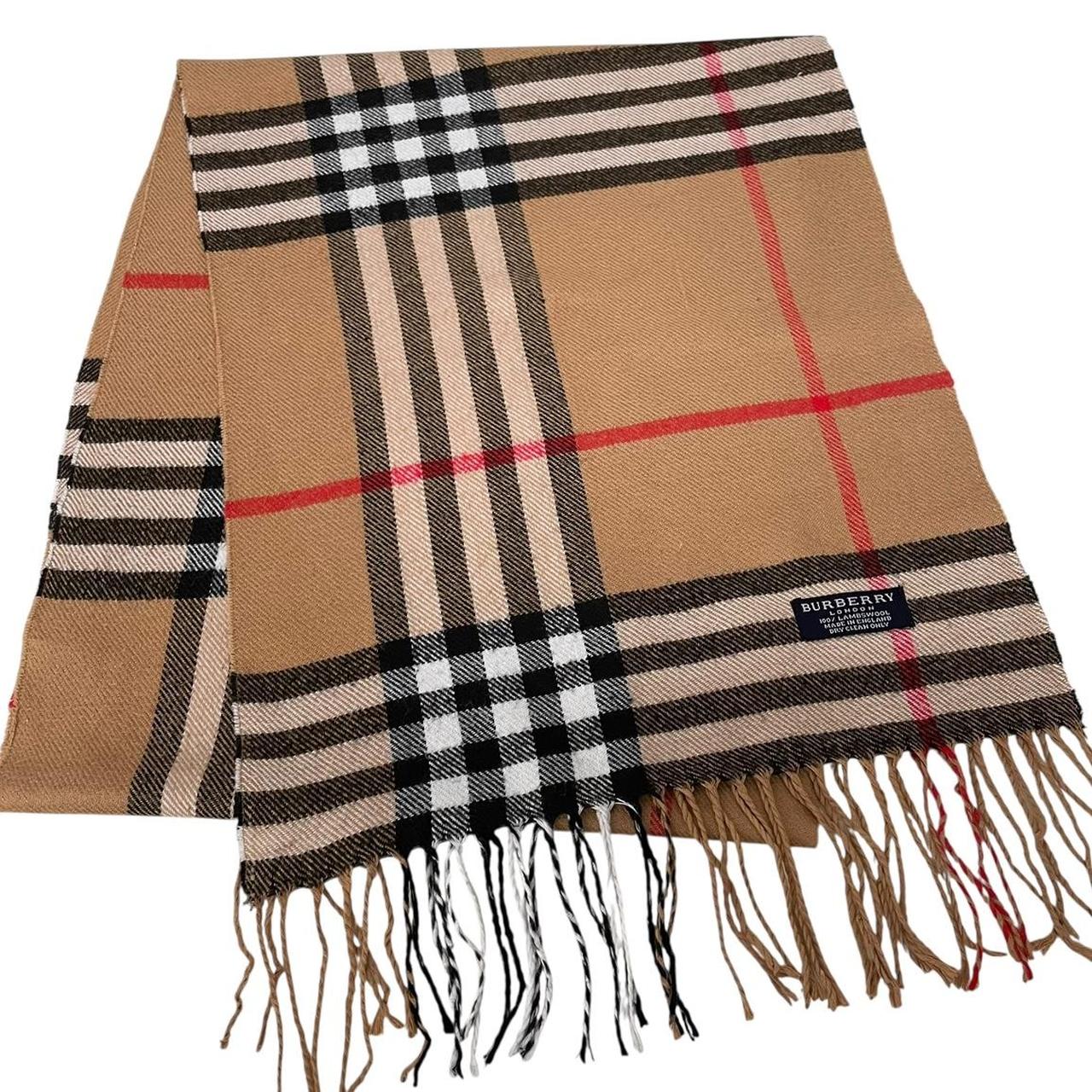 Vintage 90s Burberry Tan Brown Nova Check Lambswool Scarf