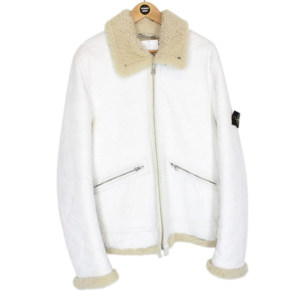 Vintage Stone Island AW 2006 White Shearling Sheepskin Hand-Painted Leather