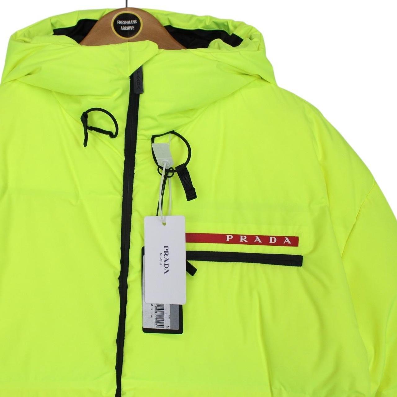 Prada Linea Rossa Luminescent Yellow Hooded Down Puffer Coat