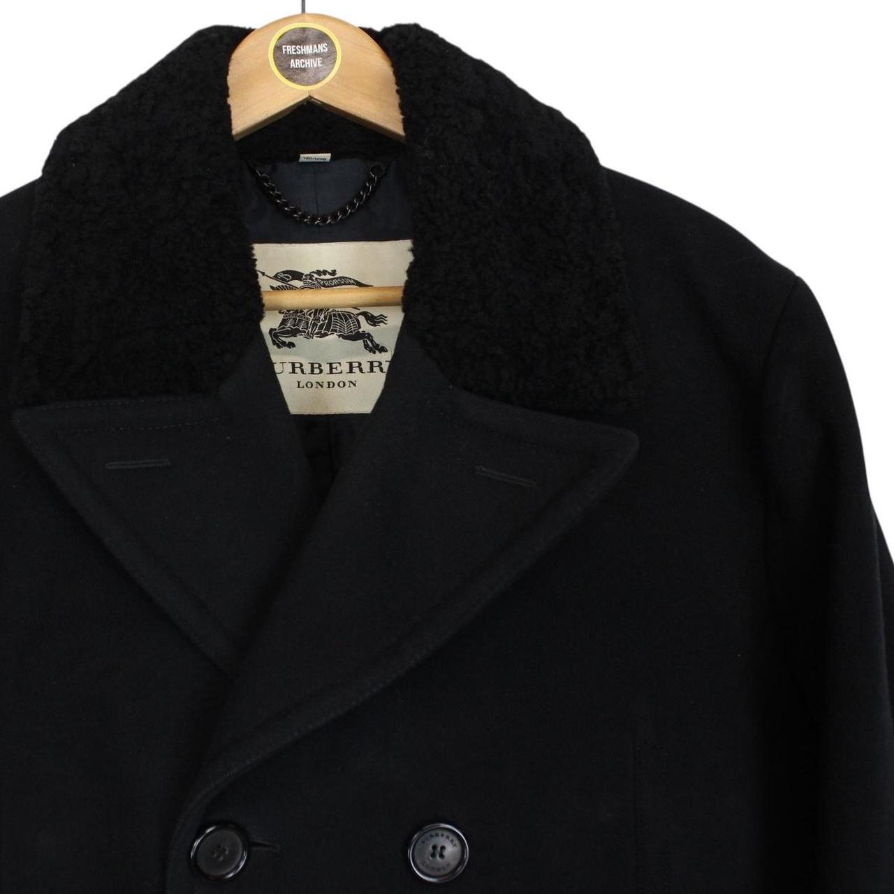 Burberry Black Double Breasted Cashmere Virgin Wool Blend Pea Coat