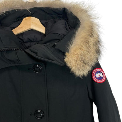 Canada Goose black parka coat with fur trim and logo patch, brand new with tags.