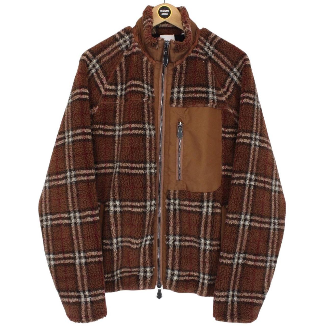 Burberry Birch Brown Nova Check Full Zip Sherpa Fleece Jacket