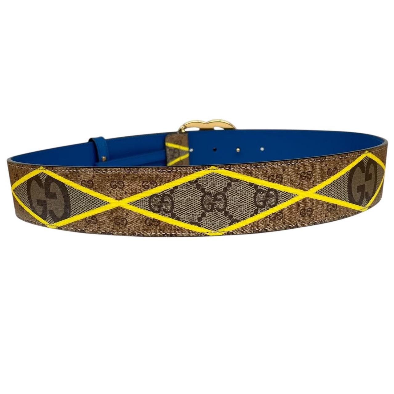 Gucci Multicoloured Marmont Supreme Rhombus Leather Belt with GG Buckle