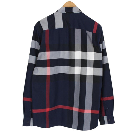 Burberry London Navy Blue Somerton Nova Check Long Sleeve Shirt