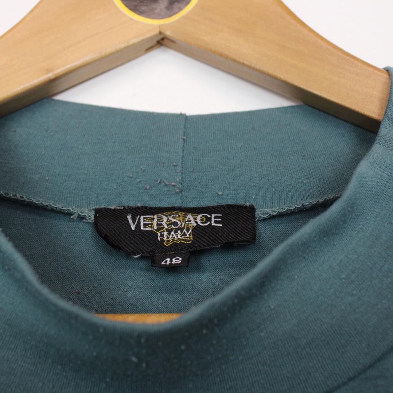 Vintage Versace Green Long Sleeve Cotton Mock Neck T-Shirt
