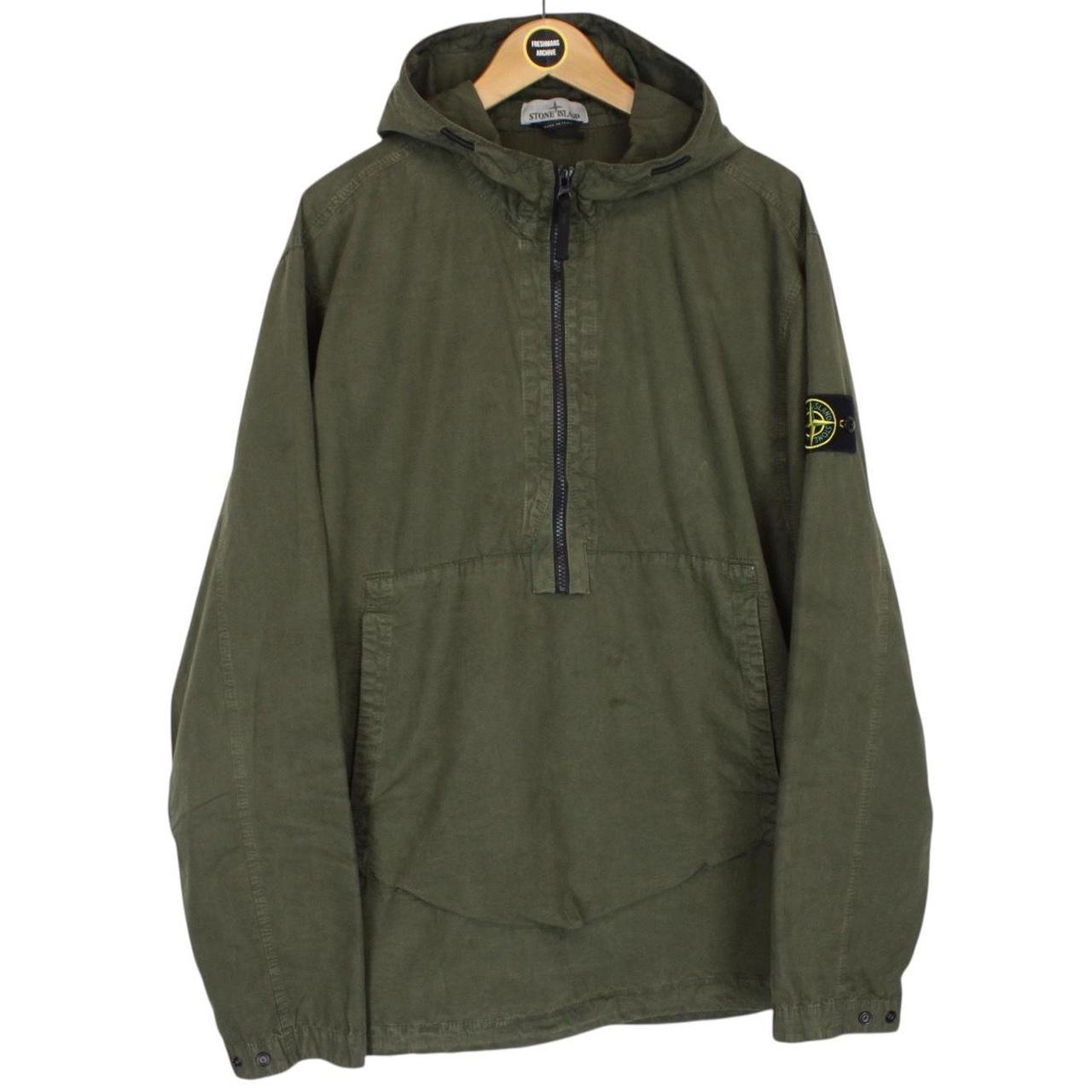 Stone Island AW 2023 Green 1/4 Zip Cotton Hooded Smock Jacket
