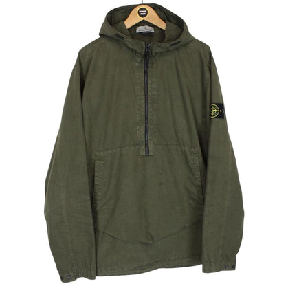 Stone Island AW 2023 Green 1/4 Zip Cotton Hooded Smock Jacket