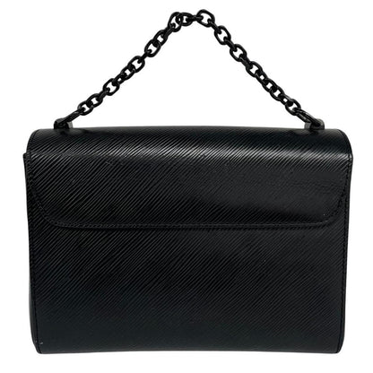 Louis Vuitton black Epi leather duffel bag with twist lock and visible wear.