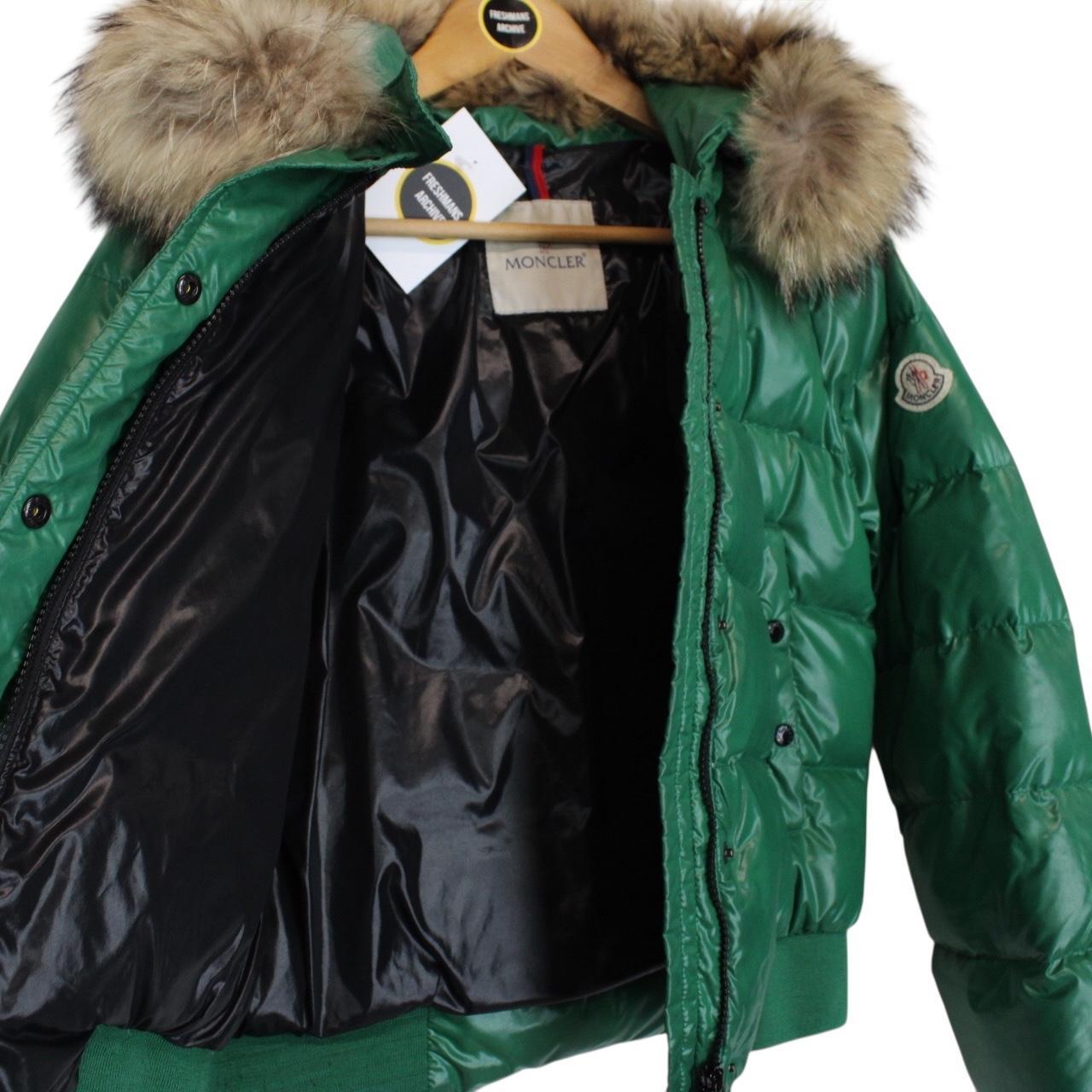 Moncler Green Fur Hooded Nylon Down Puffer Jacket