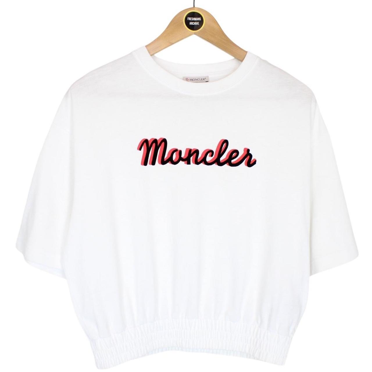 Moncler White Logo Print Short Sleeve Cropped T-Shirt