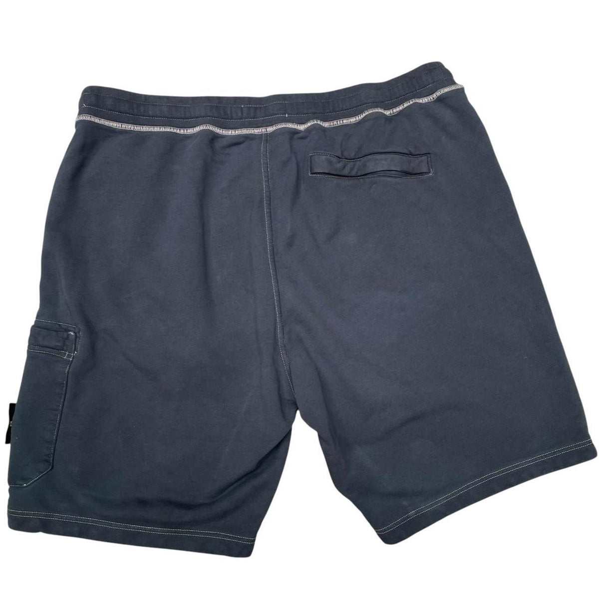 Stone Island khaki brown jogger shorts cotton material with logo patch on pocket.