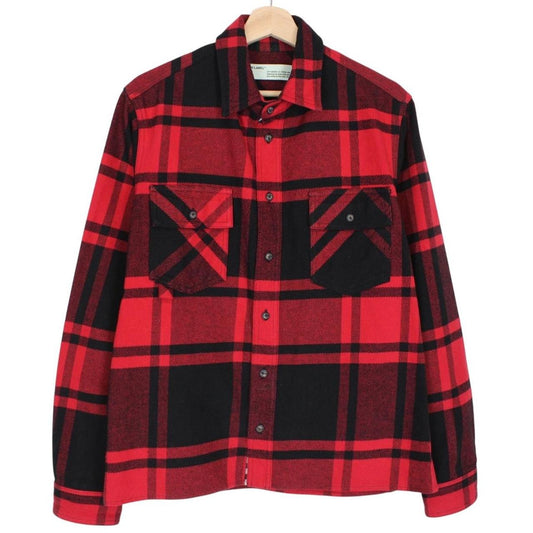 Off White Red and Black Tartan Check Long Sleeve Stencil Flannel Shirt