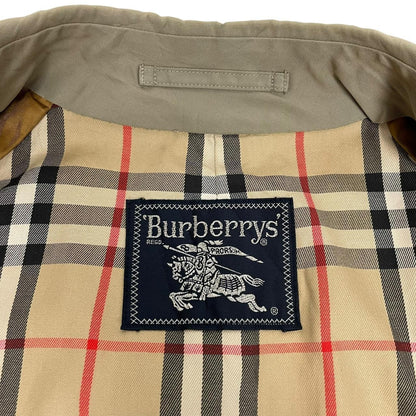 Vintage 90s Burberry Khaki Green Nova Check Single Breasted Trench Coat
