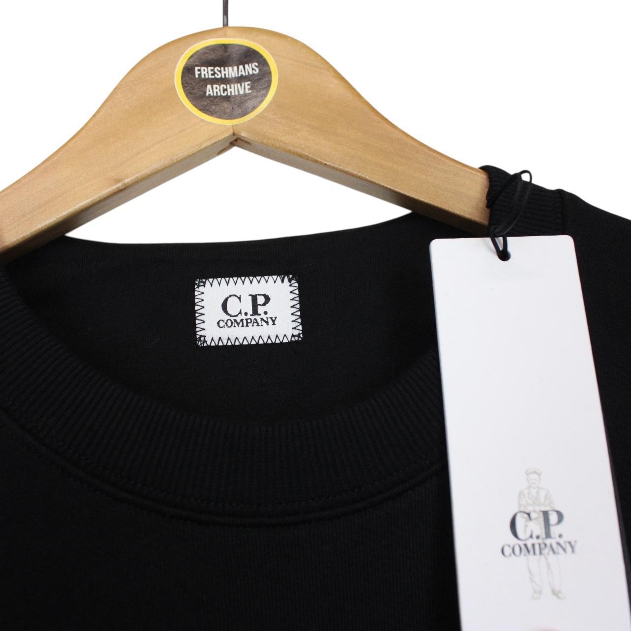 CP Company Black Diagonal Raised Fleece Cotton Logo Sweatshirt