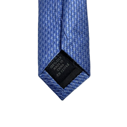 DKNY blue silk tie with subtle sheen and classic design.
