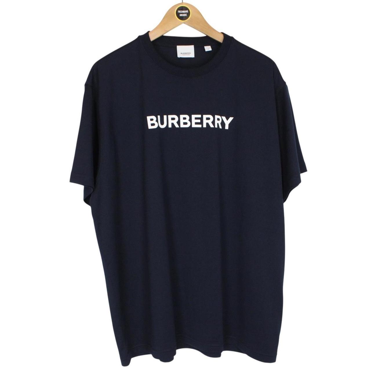 Burberry Navy Blue and White Logo Print Short Sleeve T-Shirt