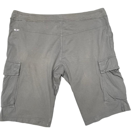 Moncler grey jogger shorts cotton material with logo detail and minor marks.