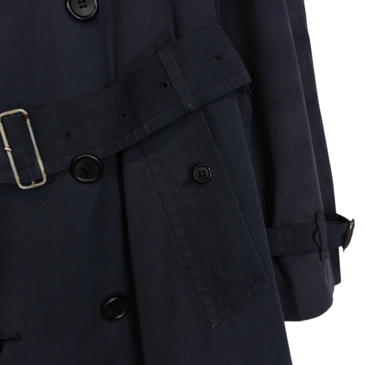 Vintage 90s Burberry Navy Blue Nova Check Double Breasted Belted Trench Coat