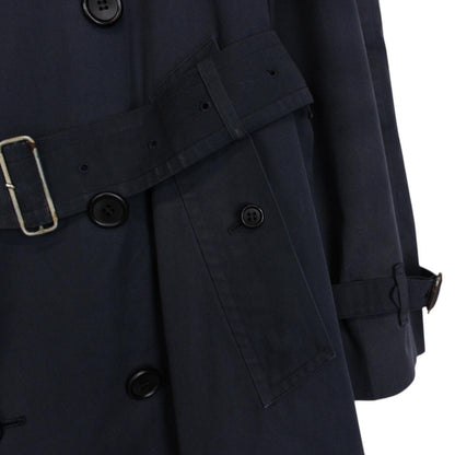Vintage 90s Burberry Navy Blue Nova Check Double Breasted Belted Trench Coat