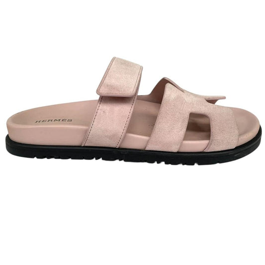 Hermes Rose Pink Chypre Goatskin Suede Leather Sandal