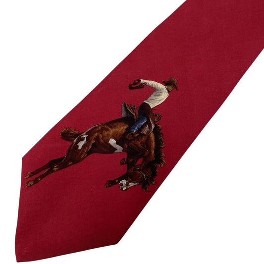 Vintage Polo Ralph Lauren Burgundy Equestrian Print Silk Tie