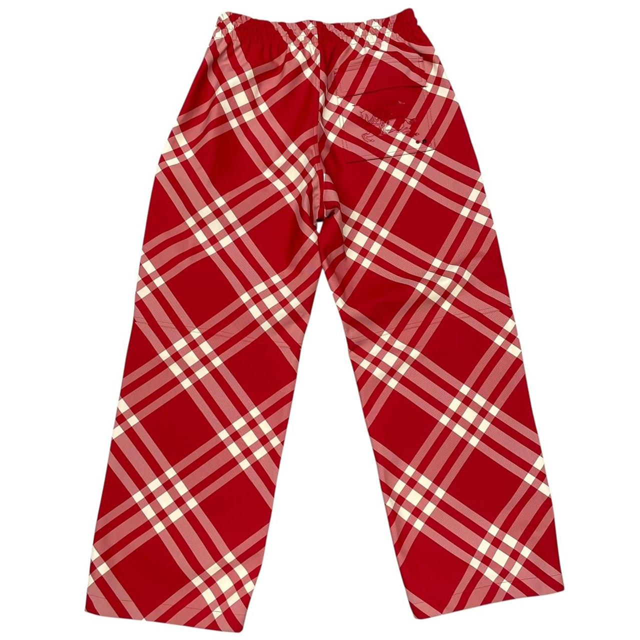 Burberry Red and Cream Nova Check Wide Leg Fit Nylon Cargo Trousers