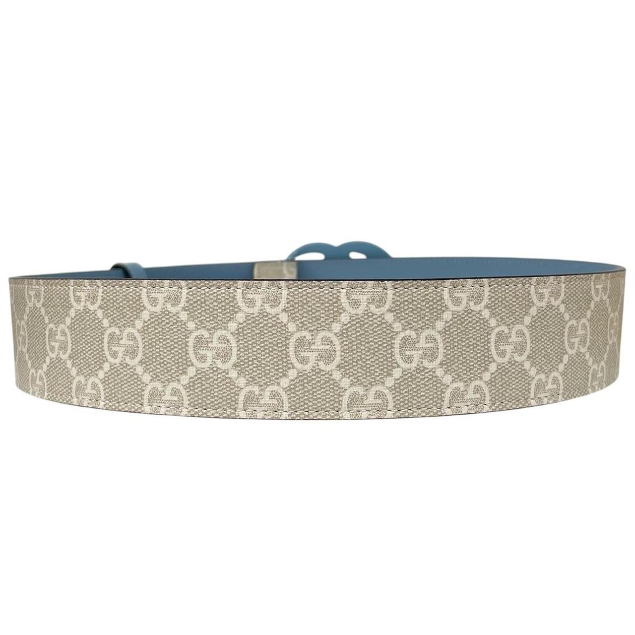 Gucci Beige and Light Blue GG Monogram Marmont Wide Leather Belt