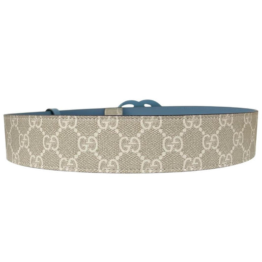 Gucci Beige and Light Blue GG Monogram Marmont Wide Leather Belt
