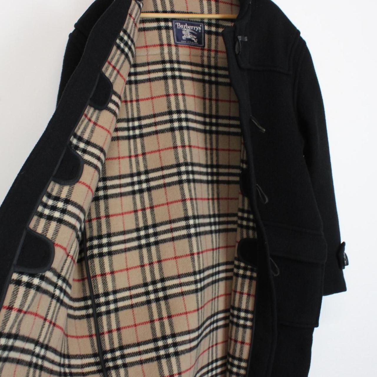 Vintage 90s Burberry Black Nova Check Wool Duffle Coat