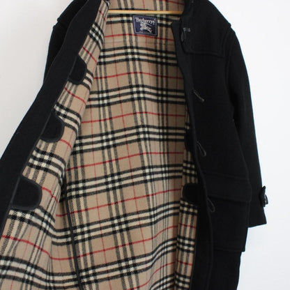 Vintage 90s Burberry Black Nova Check Wool Duffle Coat