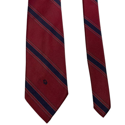 Christian Dior burgundy striped polyester tie with faint front mark and vintage style.
