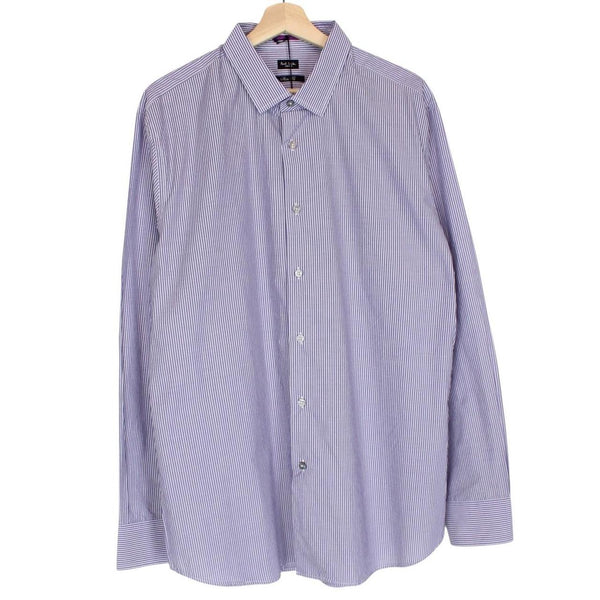 Paul Smith purple and white striped long sleeve cotton shirt with tags attached.