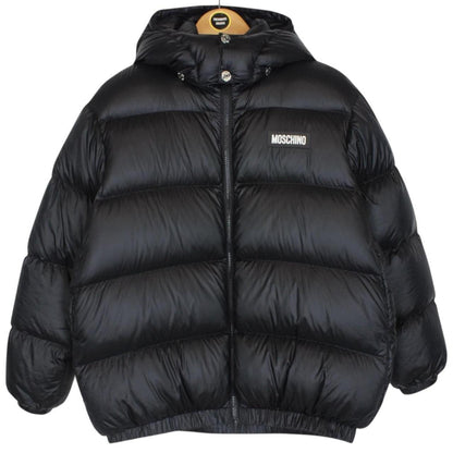 Moschino Black and White Full Zip Logo Print Puffer Jacket