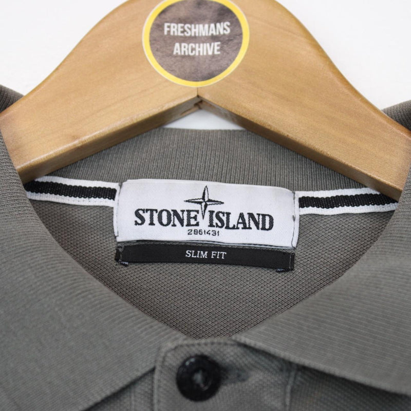 Stone Island Grey Long Sleeve Compass Polo Shirt