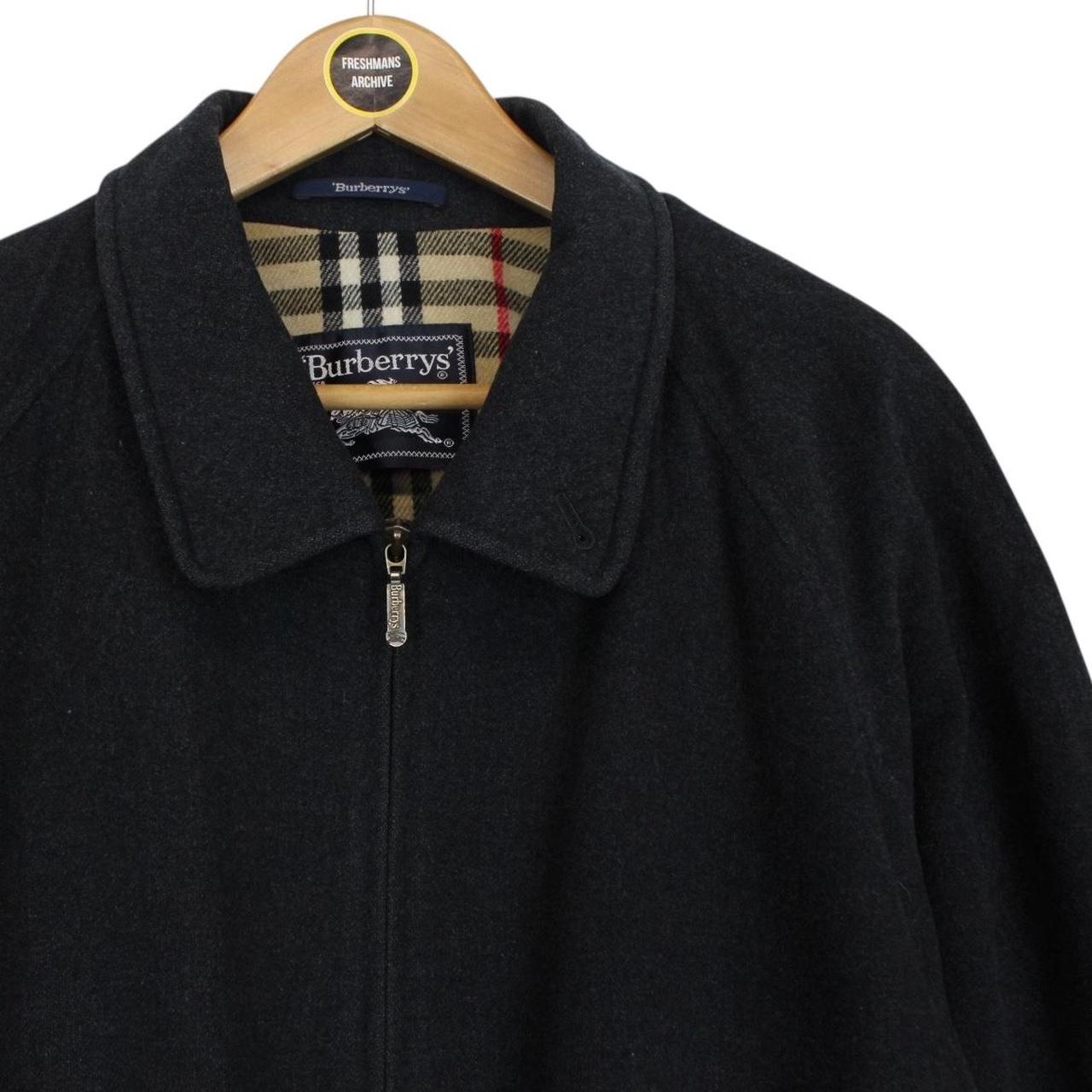 Vintage 90s Burberry Dark Grey Nova Check Lined Wool Harrington Jacket