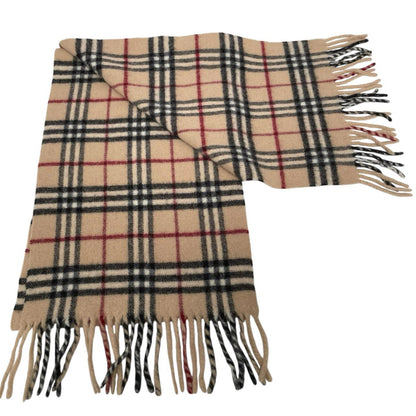 Burberry beige lambswool scarf featuring classic Nova Check pattern and soft texture.