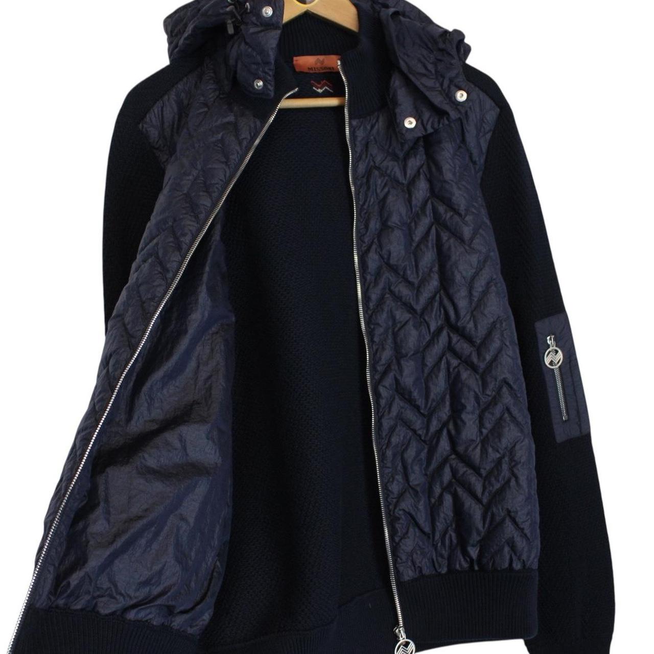 Missoni Navy Blue Quilted Shell Cotton Blend Full Zip Hooded Down Jacket