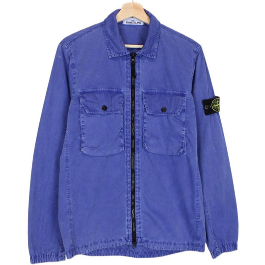 Stone Island AW 2021 Blue Full Zip Cotton Overshirt Jacket