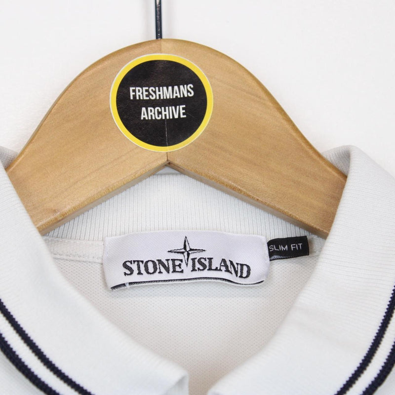 Stone Island White and Black Short Sleeve Compass Polo Shirt