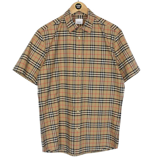 Burberry Tan Brown Nova Check Short Sleeve Poplin Cotton Shirt