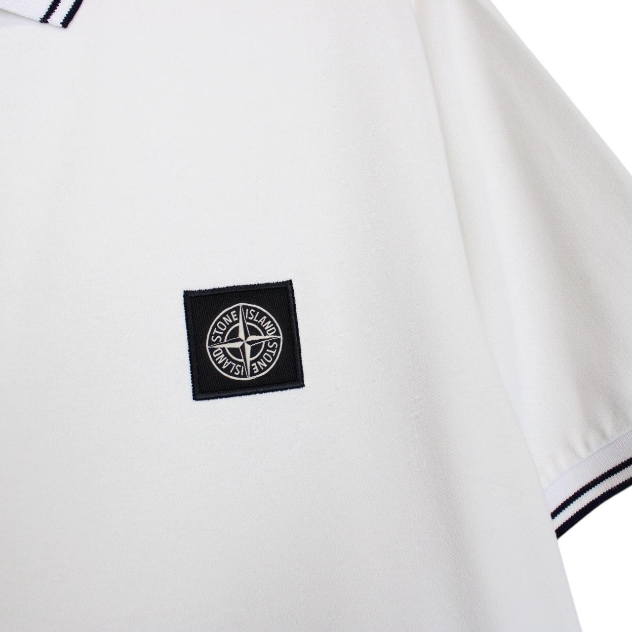 Stone Island White Short Sleeve Compass Cotton Polo Shirt
