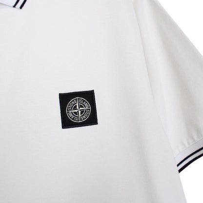 Stone Island White Short Sleeve Compass Cotton Polo Shirt