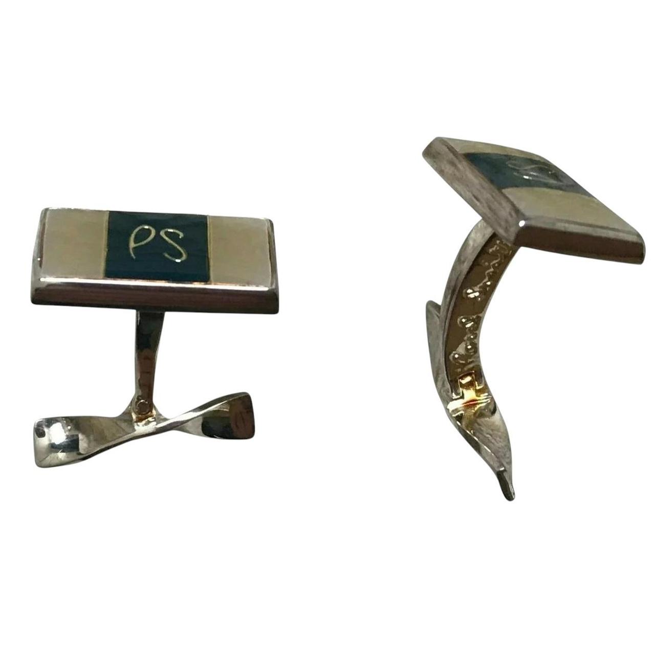 Paul Smith silver rectangular cufflinks with logo detail, brand new with tags.