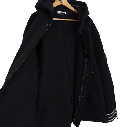 Vintage Stone Island AW 2003 Navy Blue Heavyweight Wool Blend Hooded Coat