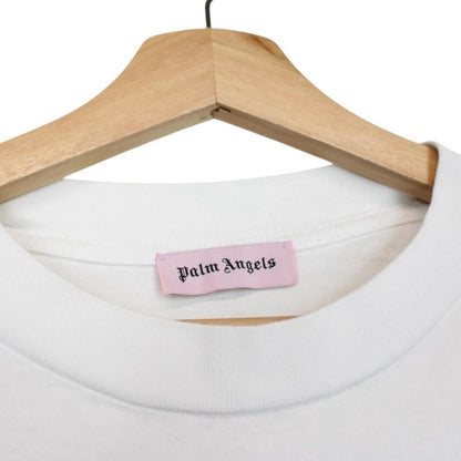 Palm Angels white cotton t-shirt with sprayed print and chest pocket detail.