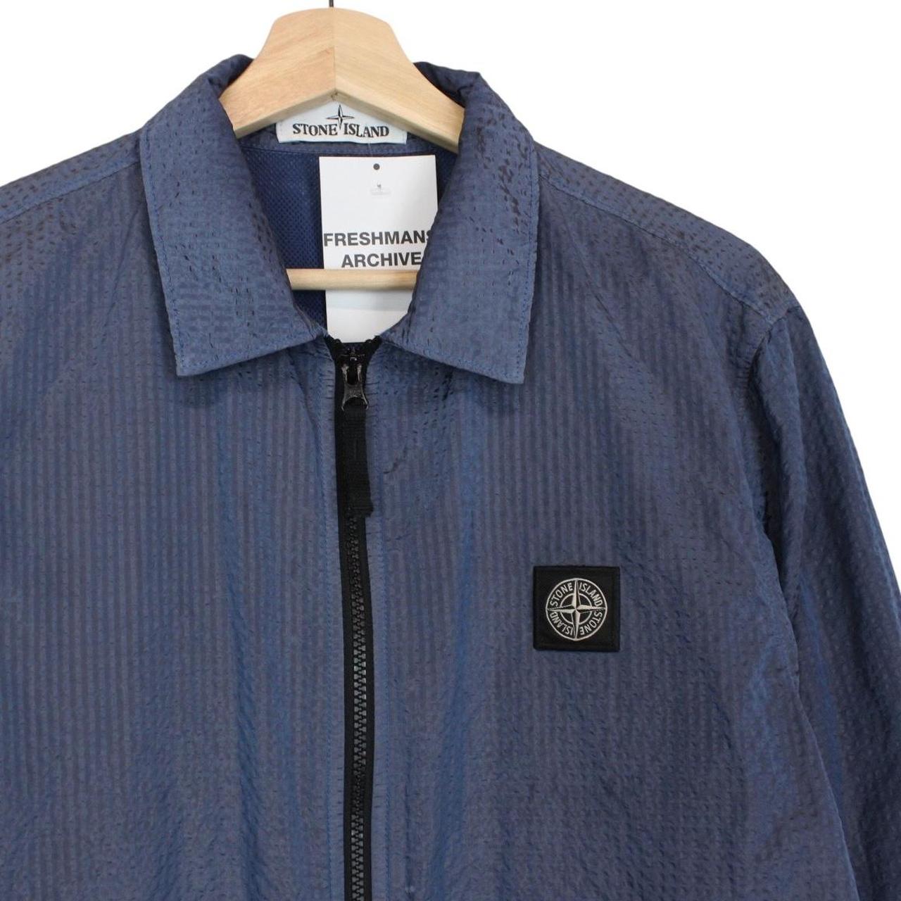 Stone Island AW 2020 Blue Seersucker Weft Nylon Metal Overshirt Jacket