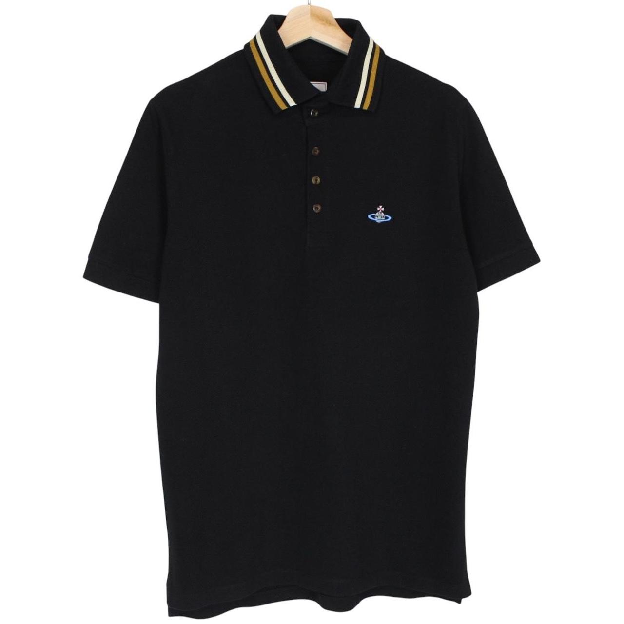 Vivienne Westwood Black Striped Collar Short Sleeve Orb Polo Shirt