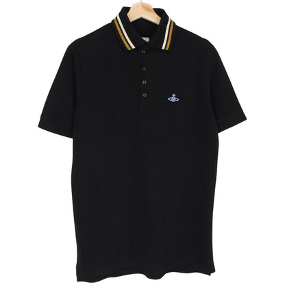 Vivienne Westwood Black Striped Collar Short Sleeve Orb Polo Shirt