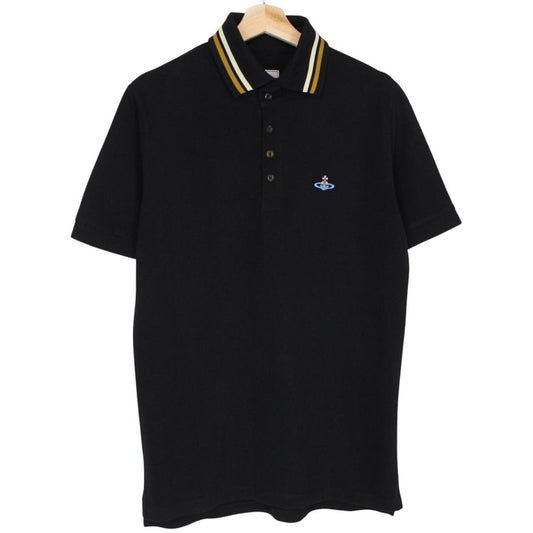 Vivienne Westwood Black Striped Collar Short Sleeve Orb Polo Shirt